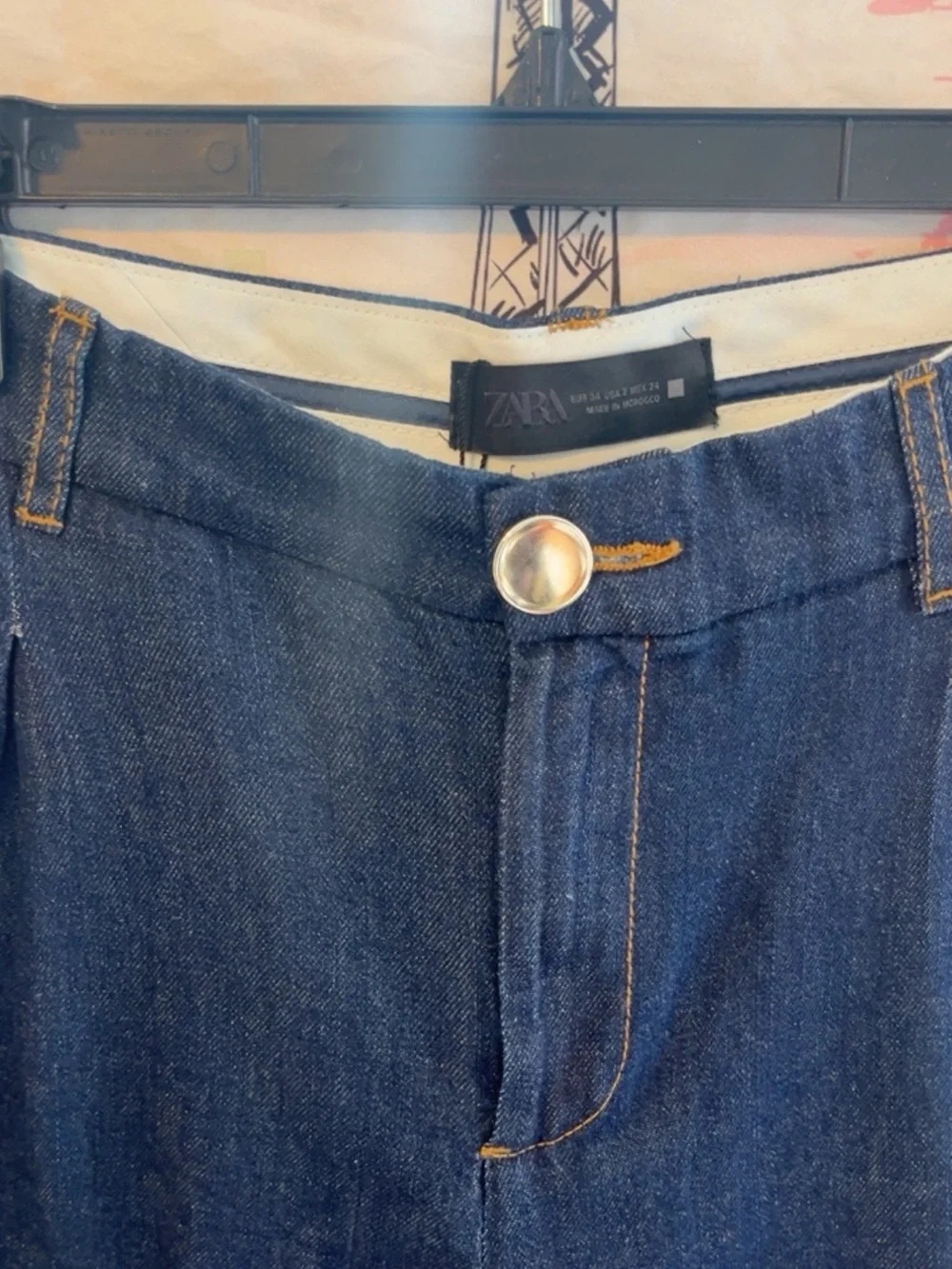 NEW (TWO PIECE SET ) ZARA WIDE INDIGO PANTS AND BLOUSE  SIZE2? 🚨NO DISCOUNT